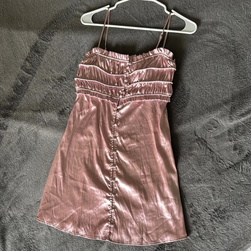 Pink Satin Ruched Mini Dress - Picture 1 of 5